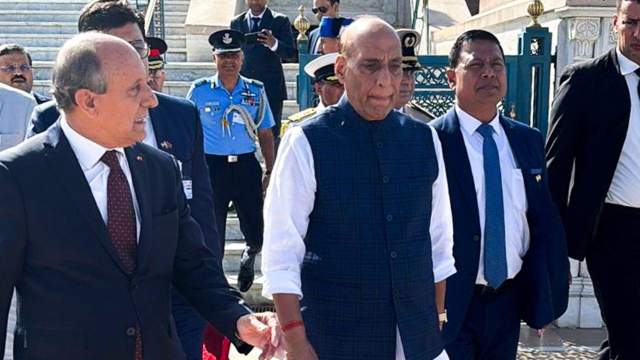 Rajnath Singh arrived in Morocco on Sunday for a two-day official visit, marking the first-ever trip by an Indian Defence Minister to the country
